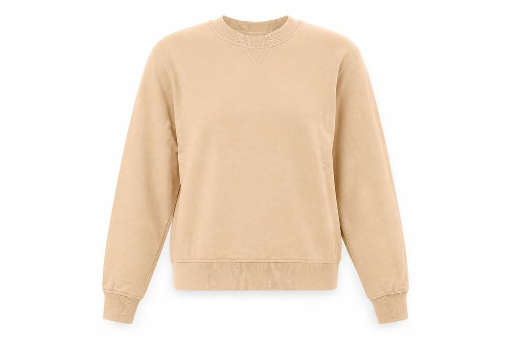 Front view of H&M women’s beige cotton pullover sweatshirt, size XS, pullover