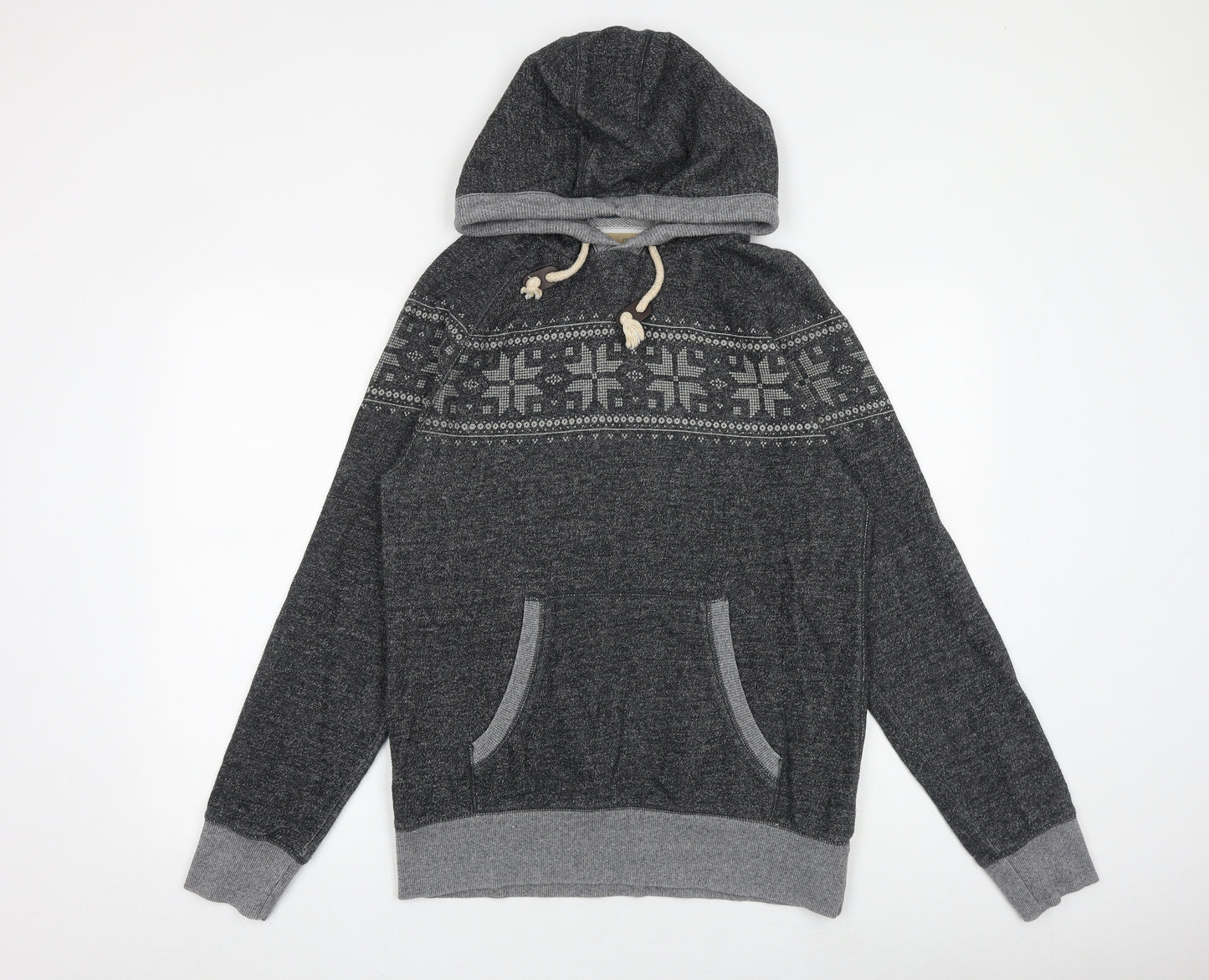 NEXT Mens Grey Fair Isle Cotton Pullover Hoodie Size S
