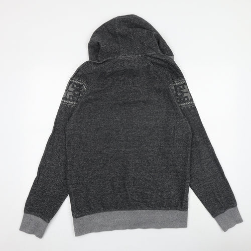 NEXT Mens Grey Fair Isle Cotton Pullover Hoodie Size S