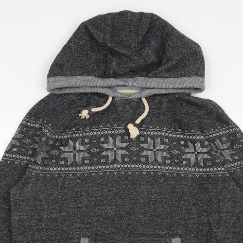 NEXT Mens Grey Fair Isle Cotton Pullover Hoodie Size S