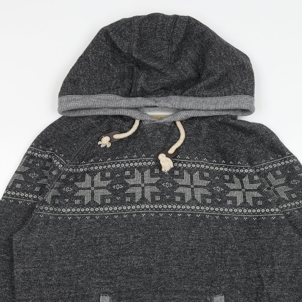NEXT Mens Grey Fair Isle Cotton Pullover Hoodie Size S