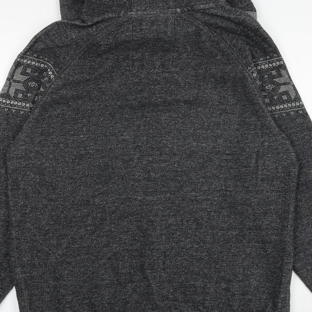 NEXT Mens Grey Fair Isle Cotton Pullover Hoodie Size S