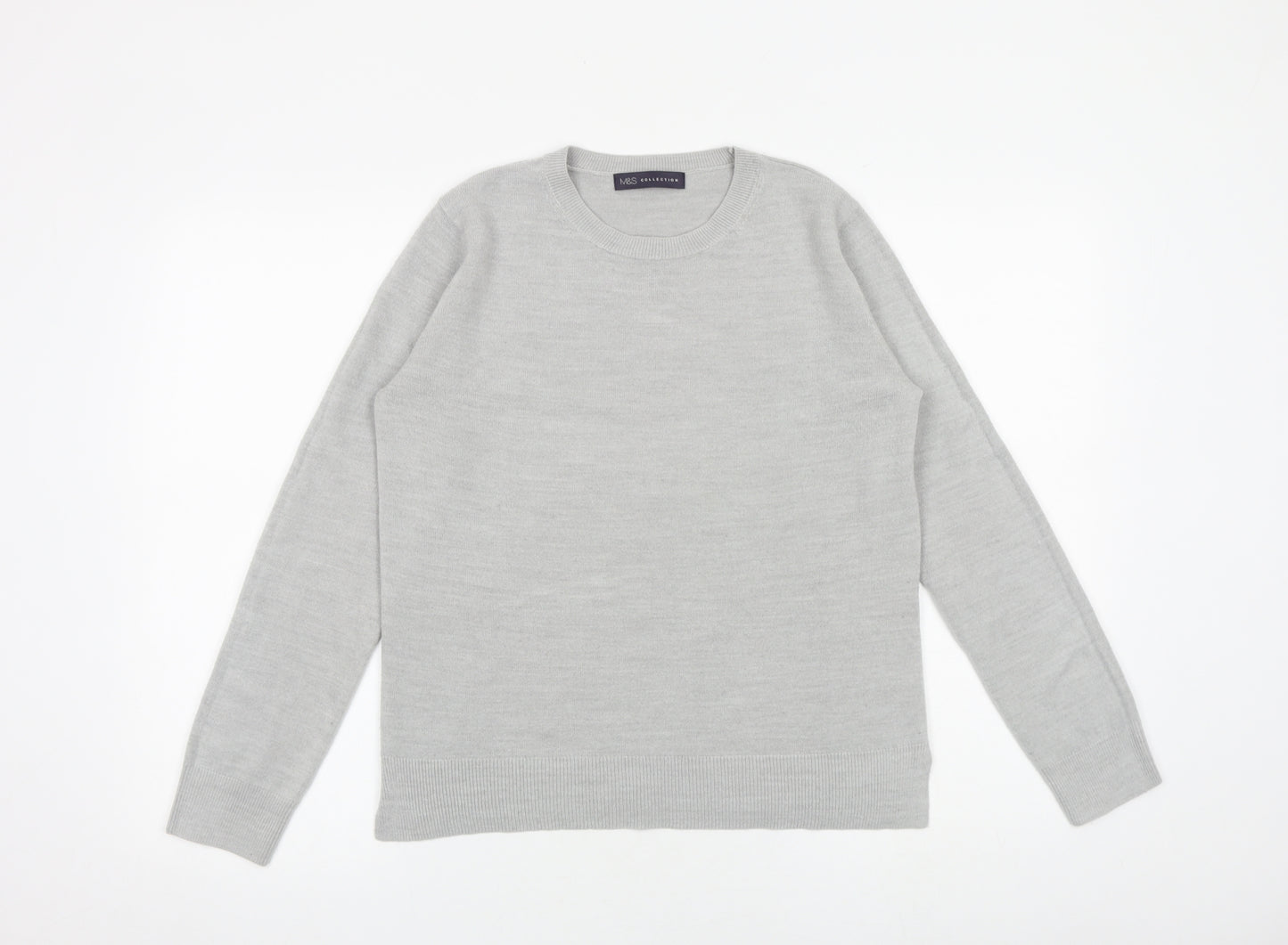 Marks and Spencer Womens Grey Round Neck Acrylic Pullover Jumper Size 12