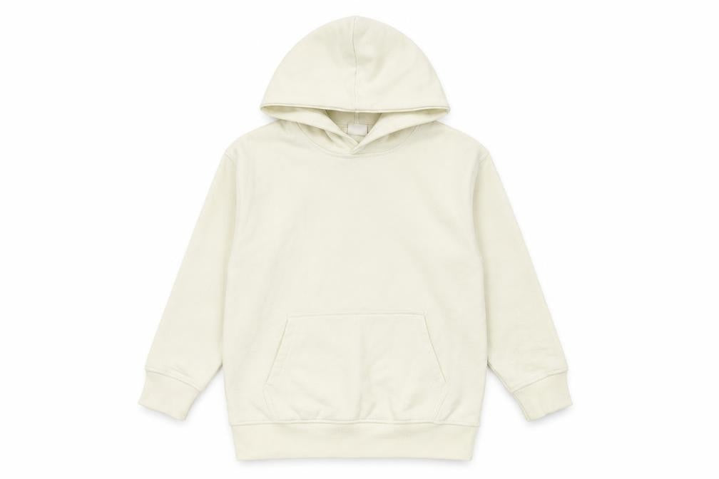 Front view of Zara girls’ ivory cotton pullover hoodie, size 7, years pullover