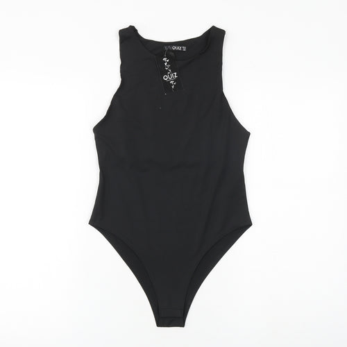 Quiz Womens Black Polyester Bodysuit One-Piece Size 10 Snap