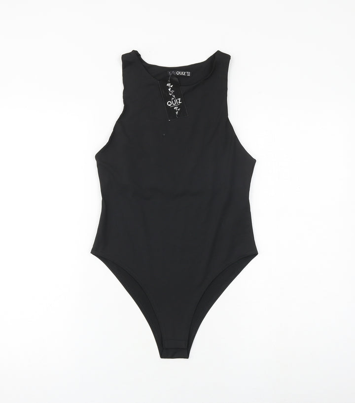 Quiz Womens Black Polyester Bodysuit One-Piece Size 10 Snap