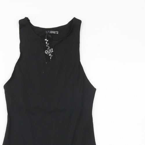 Quiz Womens Black Polyester Bodysuit One-Piece Size 10 Snap
