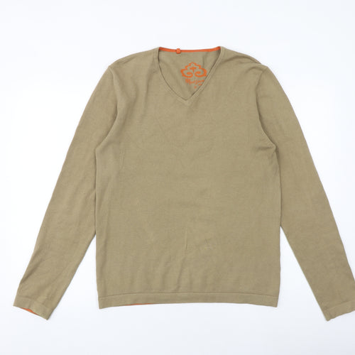 Monsoon Womens Brown V-Neck Cotton Pullover Jumper Size S