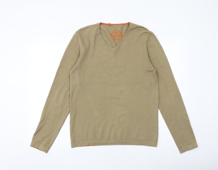 Monsoon Womens Brown V-Neck Cotton Pullover Jumper Size S