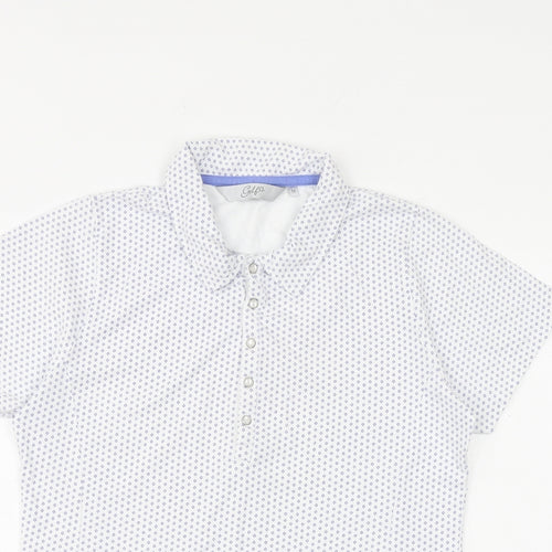 GolfCo Womens White Geometric 100% Cotton Basic Polo Size M Collared