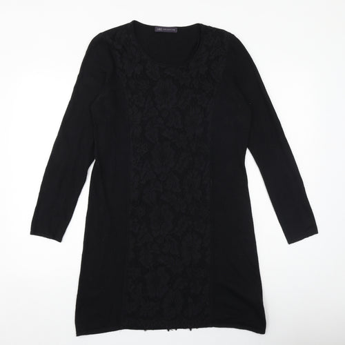 Marks and Spencer Womens Black Floral Viscose A-Line Size 14 Round Neck Pullover
