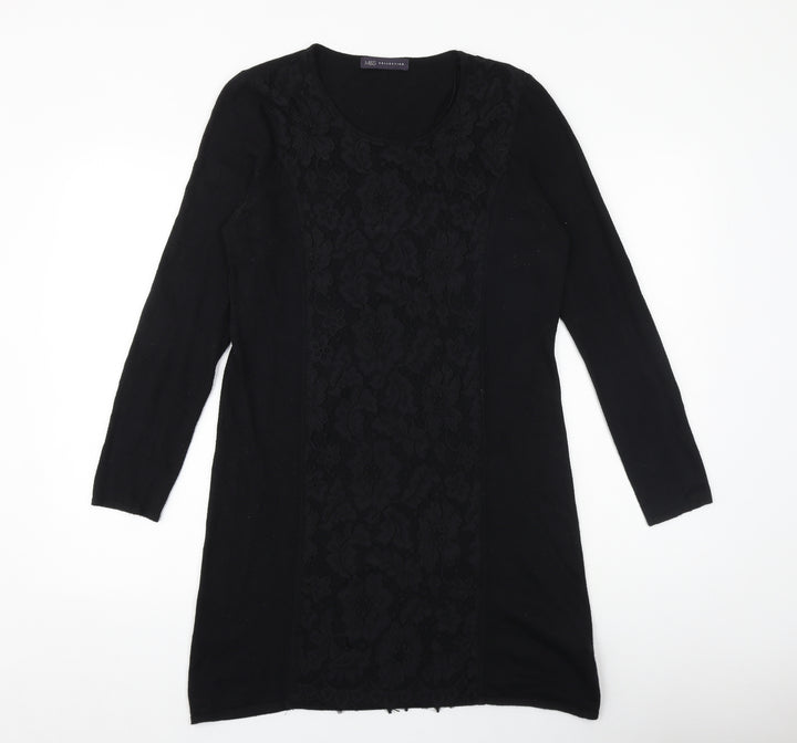 Marks and Spencer Womens Black Floral Viscose A-Line Size 14 Round Neck Pullover