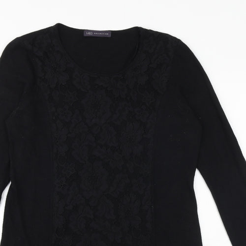 Marks and Spencer Womens Black Floral Viscose A-Line Size 14 Round Neck Pullover