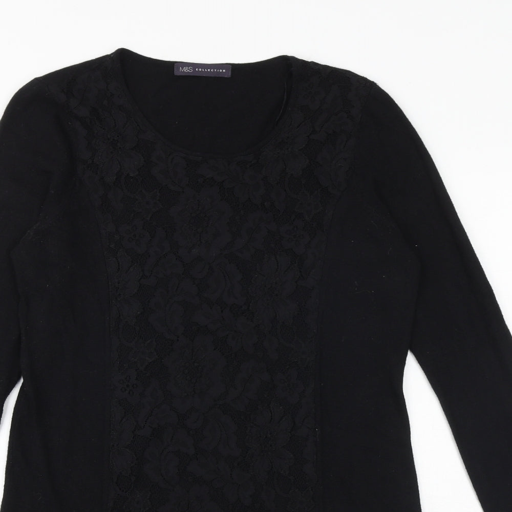 Marks and Spencer Womens Black Floral Viscose A-Line Size 14 Round Neck Pullover