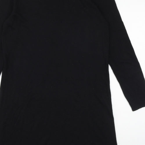 Marks and Spencer Womens Black Floral Viscose A-Line Size 14 Round Neck Pullover