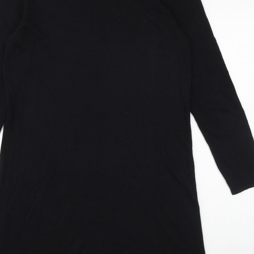 Marks and Spencer Womens Black Floral Viscose A-Line Size 14 Round Neck Pullover