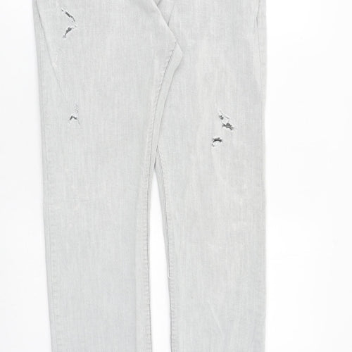 Topman Mens Grey Cotton Straight Jeans Size 32 in L33 in Slim Button