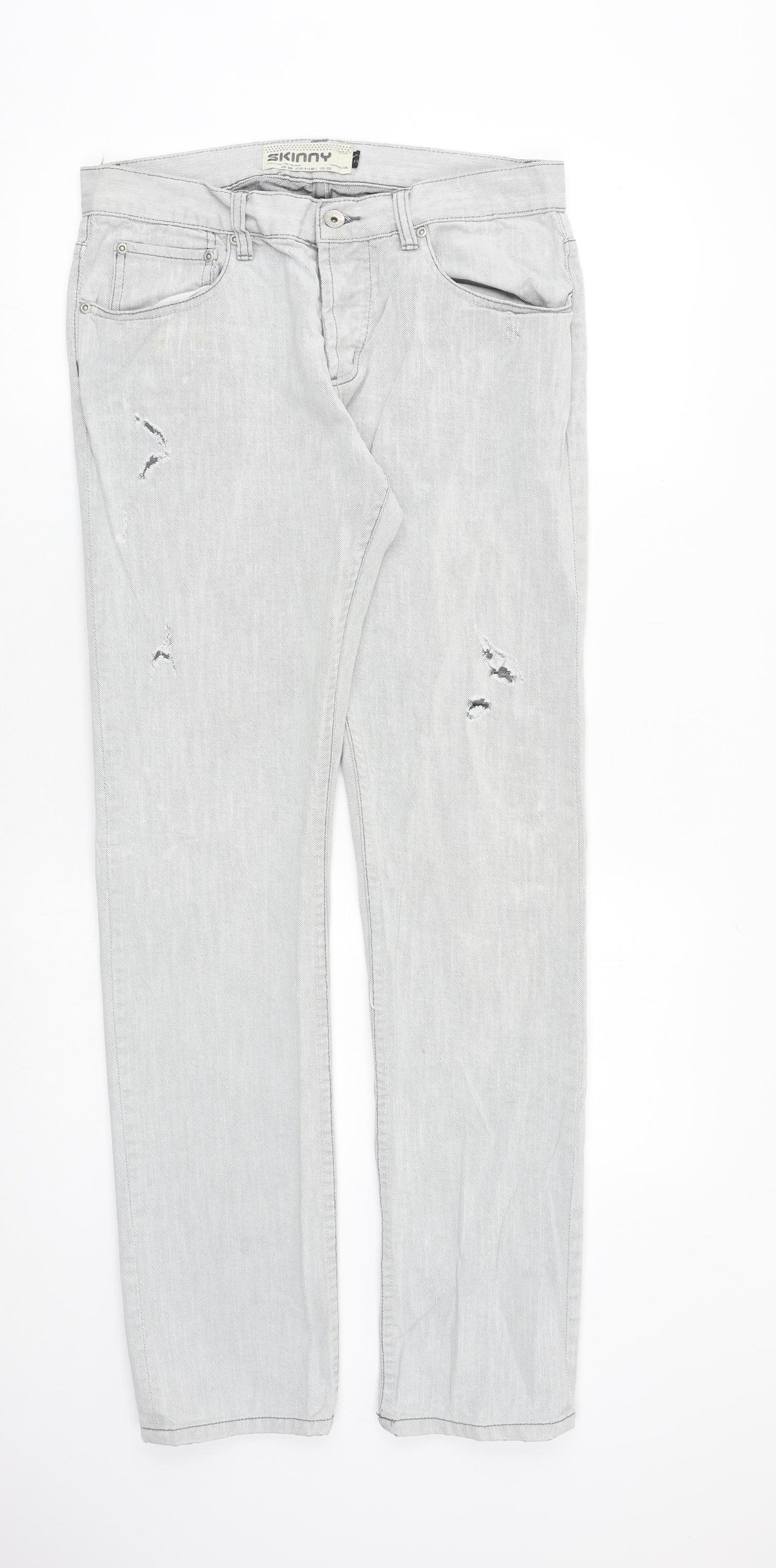 Topman Mens Grey Cotton Straight Jeans Size 32 in L33 in Slim Button