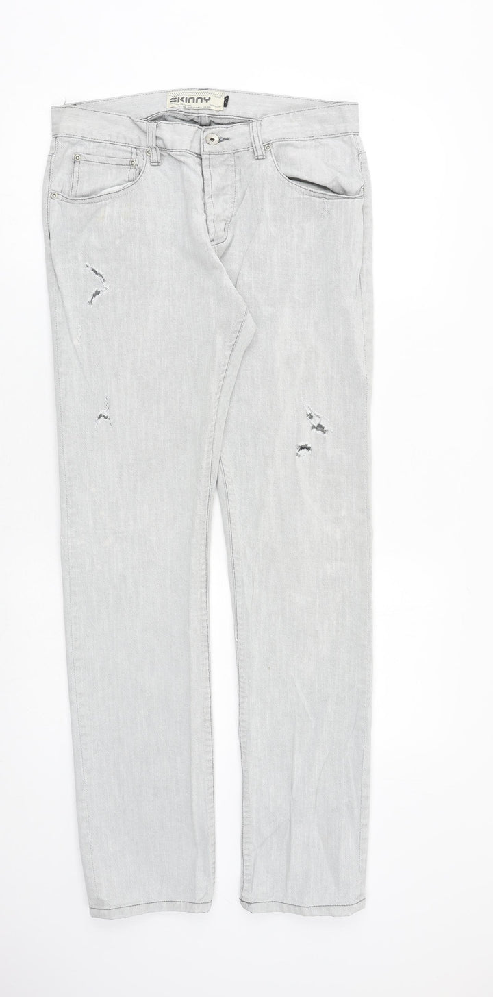 Topman Mens Grey Cotton Straight Jeans Size 32 in L33 in Slim Button