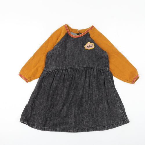NEXT Girls Grey 100% Cotton A-Line Size 4-5 Years Round Neck Button