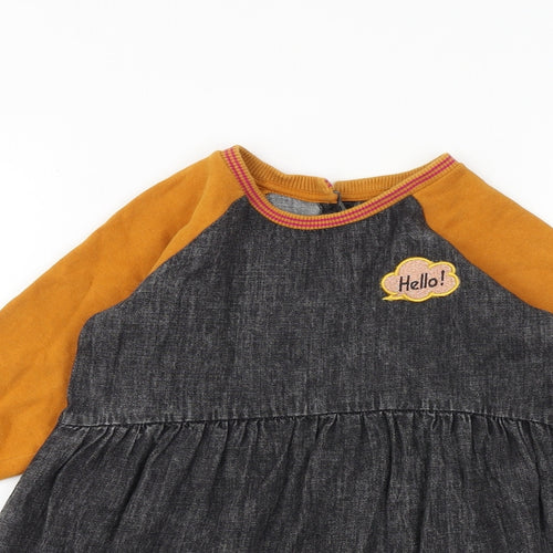 NEXT Girls Grey 100% Cotton A-Line Size 4-5 Years Round Neck Button
