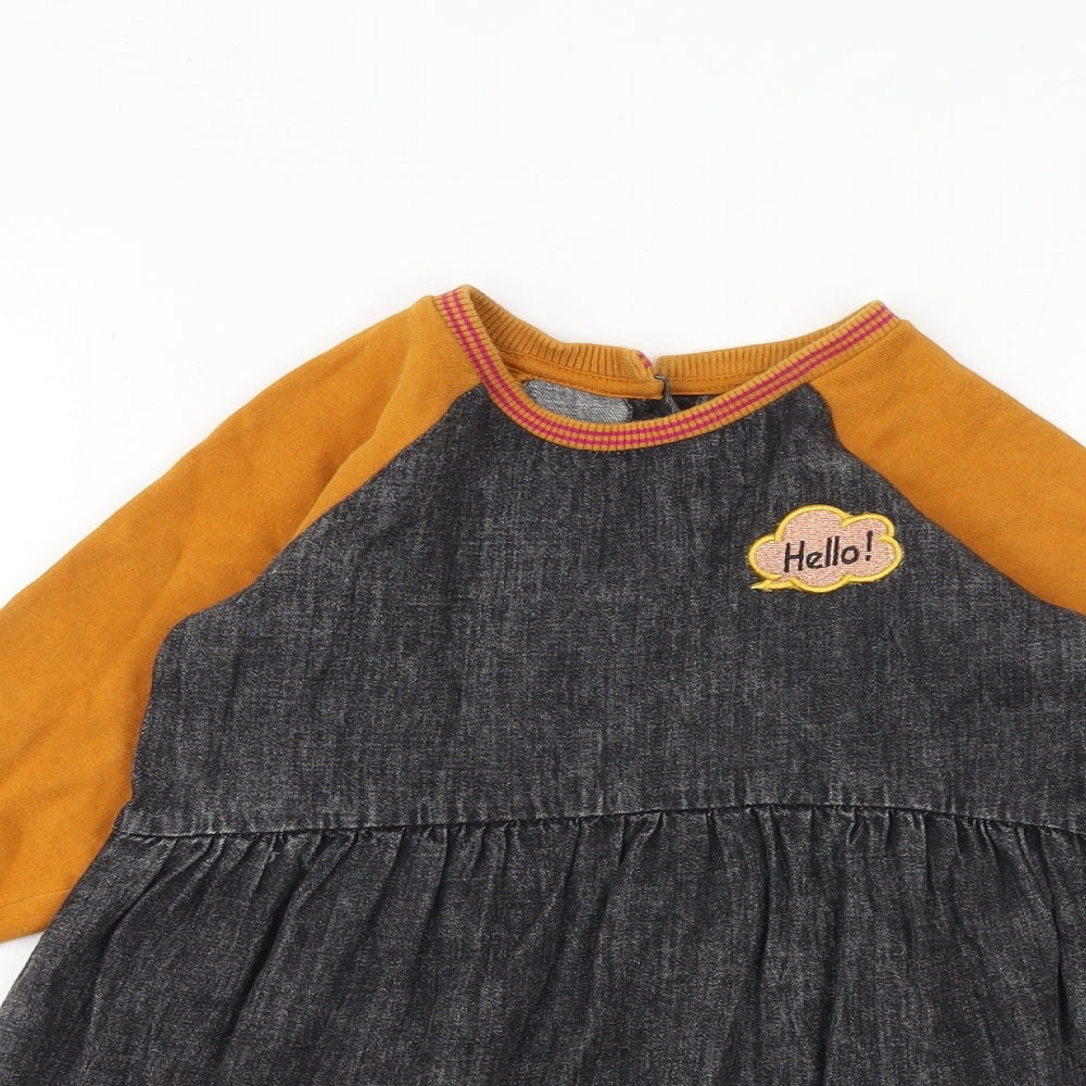 NEXT Girls Grey 100% Cotton A-Line Size 4-5 Years Round Neck Button