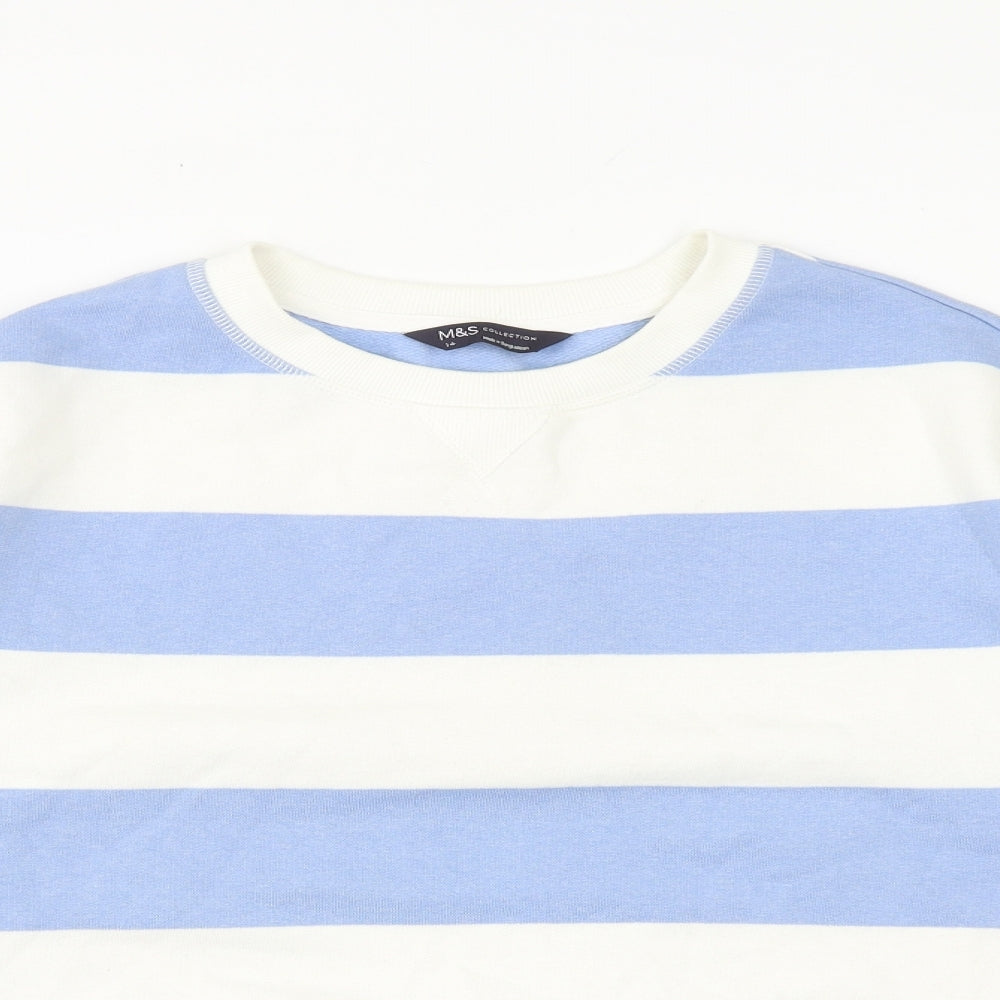 Marks and Spencer Womens White Striped Cotton Pullover Sweatshirt Size 14 Pullover