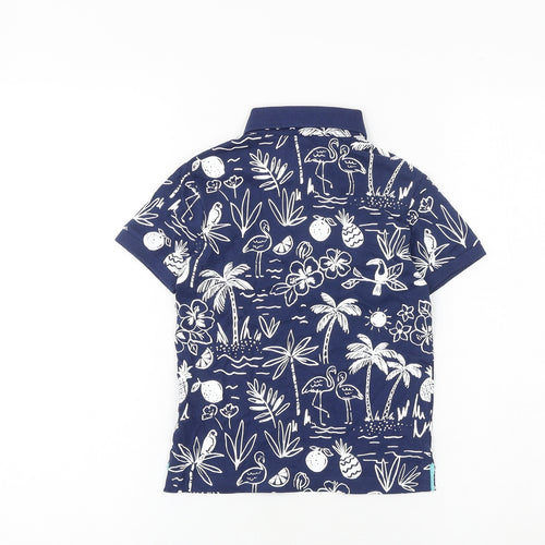 Marks and Spencer Boys Blue Geometric 100% Cotton Basic Polo Size 4-5 Years Collared Button - Palm Tree Print