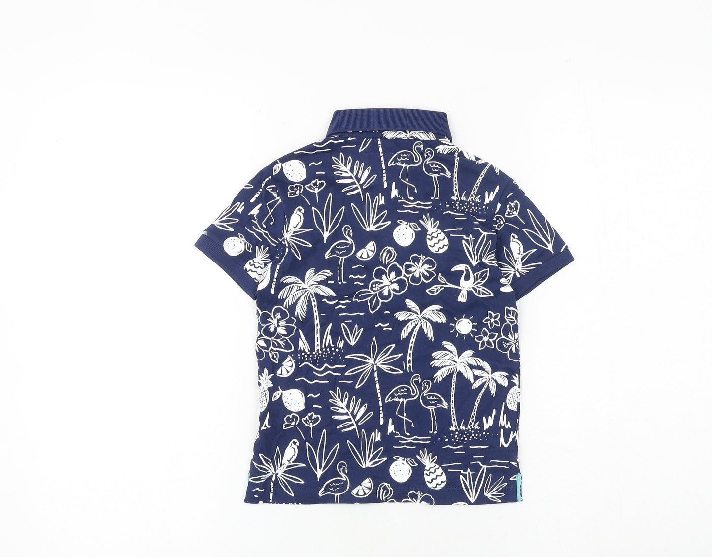 Marks and Spencer Boys Blue Geometric 100% Cotton Basic Polo Size 4-5 Years Collared Button - Palm Tree Print