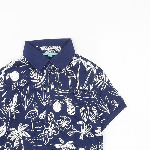 Marks and Spencer Boys Blue Geometric 100% Cotton Basic Polo Size 4-5 Years Collared Button - Palm Tree Print
