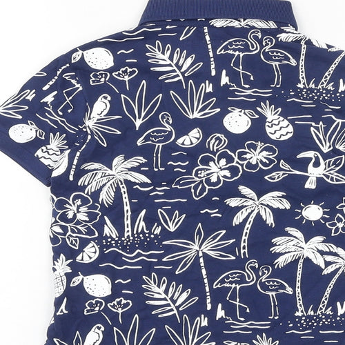 Marks and Spencer Boys Blue Geometric 100% Cotton Basic Polo Size 4-5 Years Collared Button - Palm Tree Print