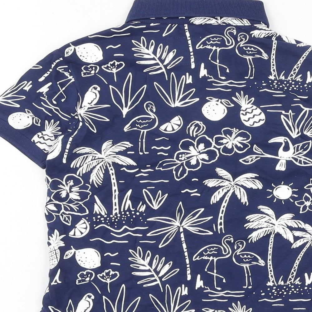 Marks and Spencer Boys Blue Geometric 100% Cotton Basic Polo Size 4-5 Years Collared Button - Palm Tree Print