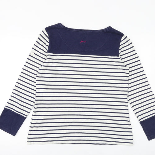 Joules Womens White Striped 100% Cotton Basic T-Shirt Size 14 Round Neck
