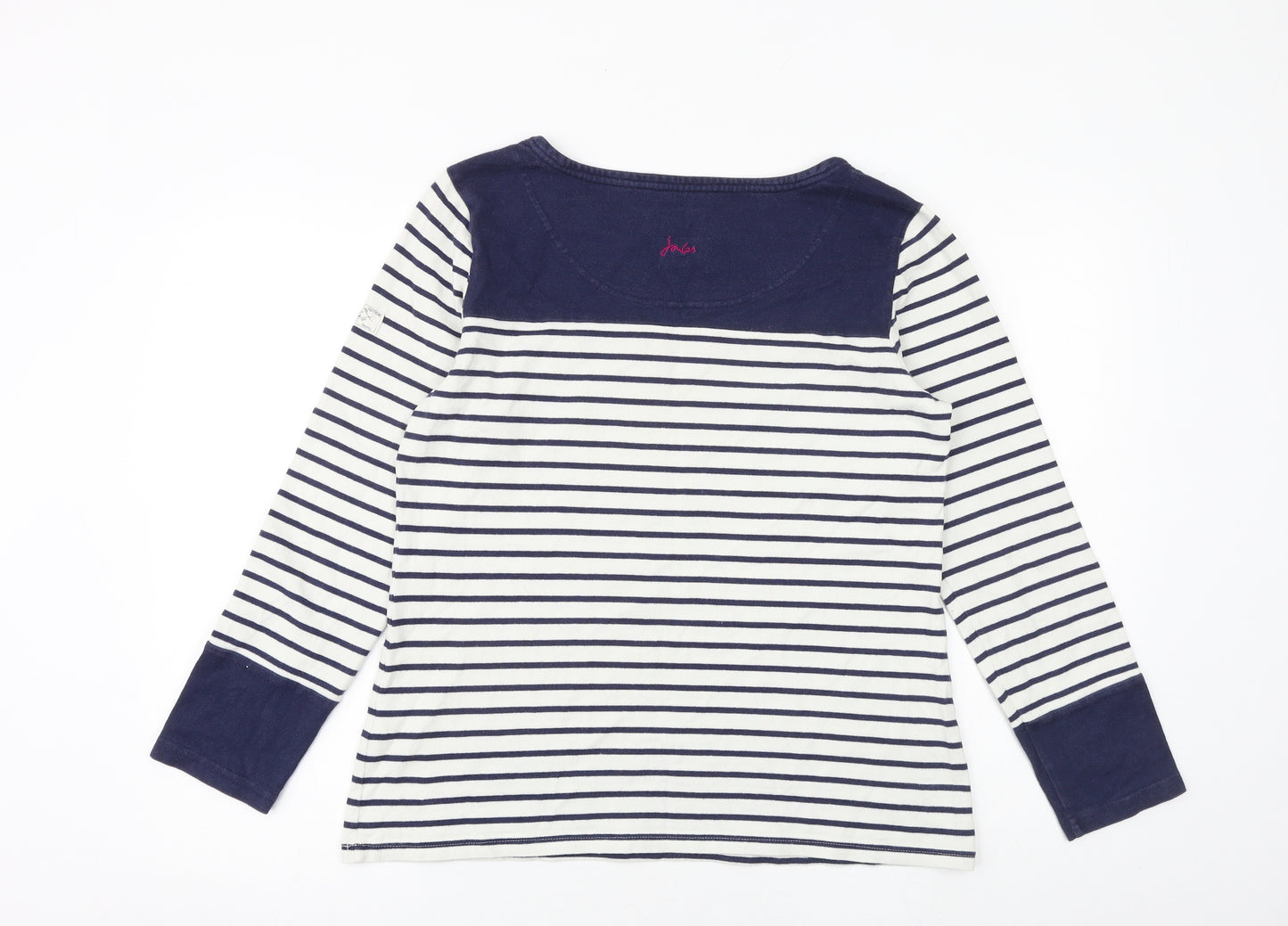 Joules Womens White Striped 100% Cotton Basic T-Shirt Size 14 Round Neck
