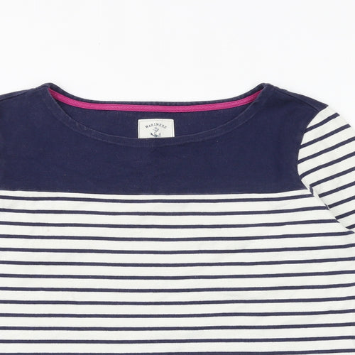Joules Womens White Striped 100% Cotton Basic T-Shirt Size 14 Round Neck