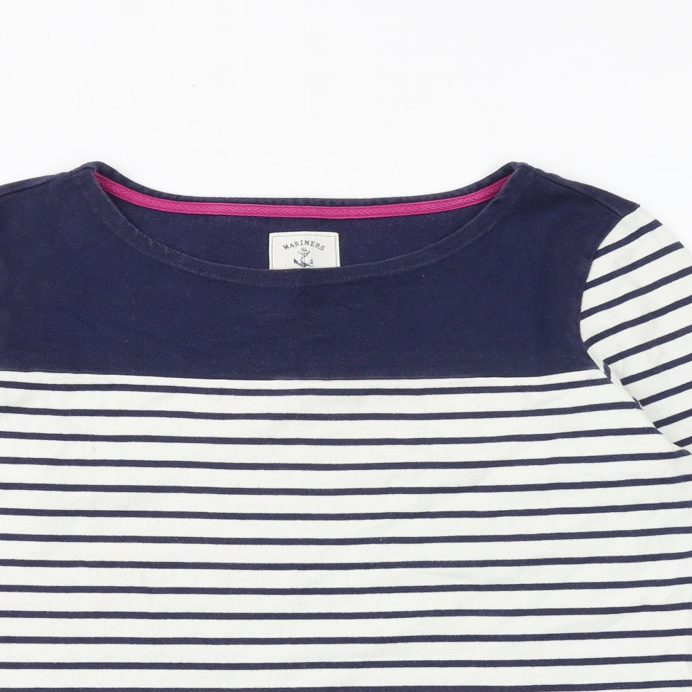 Joules Womens White Striped 100% Cotton Basic T-Shirt Size 14 Round Neck