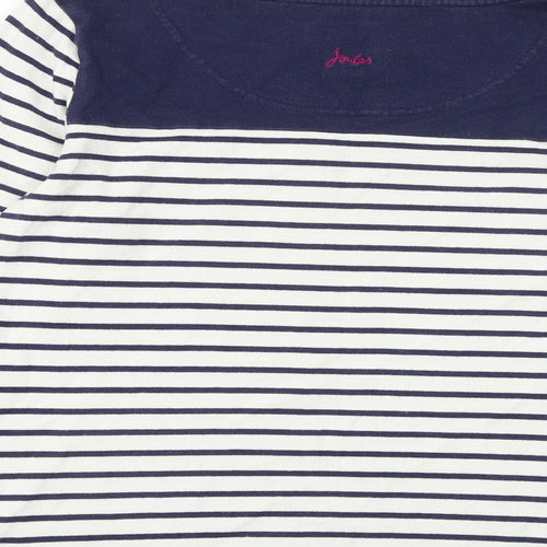 Joules Womens White Striped 100% Cotton Basic T-Shirt Size 14 Round Neck