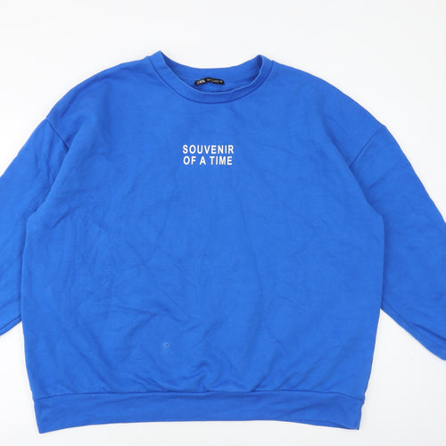Zara Womens Blue Cotton Pullover Sweatshirt Size L Pullover - Souvenir of a time