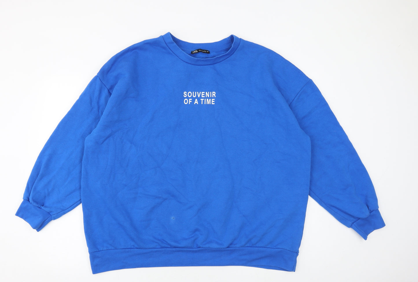 Zara Womens Blue Cotton Pullover Sweatshirt Size L Pullover - Souvenir of a time