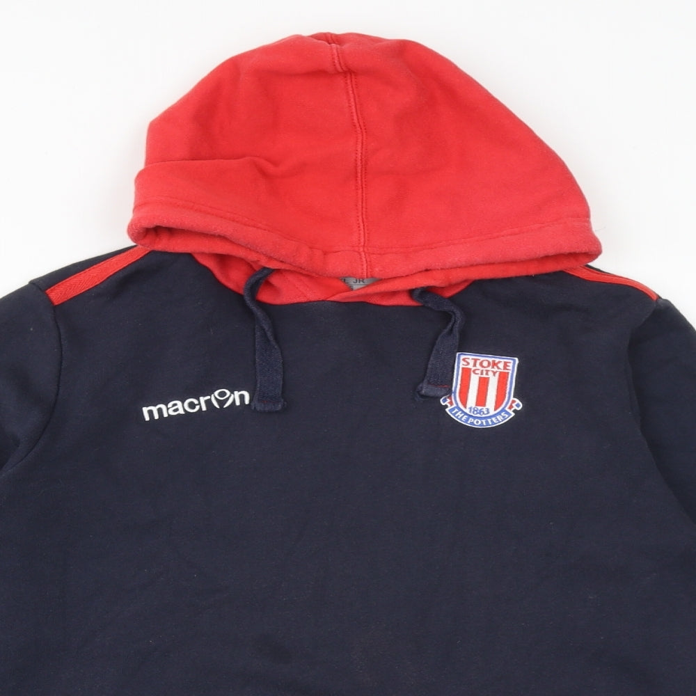 Macron Boys Blue Cotton Pullover Hoodie Size L Pullover - Stoke City FC