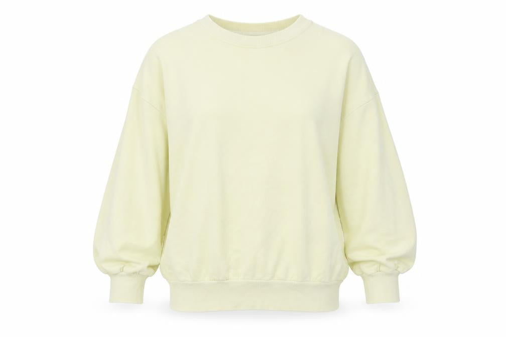 Front view of H&M women’s yellow cotton pullover sweatshirt, size S, pullover