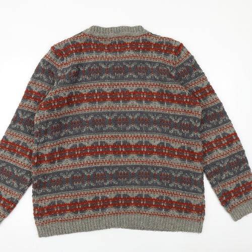 Topman Mens Multicoloured Round Neck Geometric Acrylic Pullover Jumper Size XL Long Sleeve
