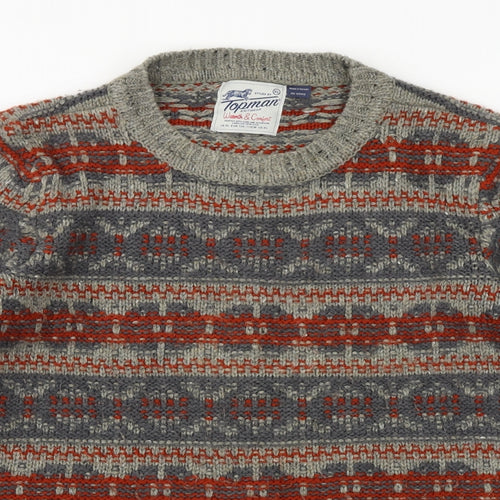Topman Mens Multicoloured Round Neck Geometric Acrylic Pullover Jumper Size XL Long Sleeve