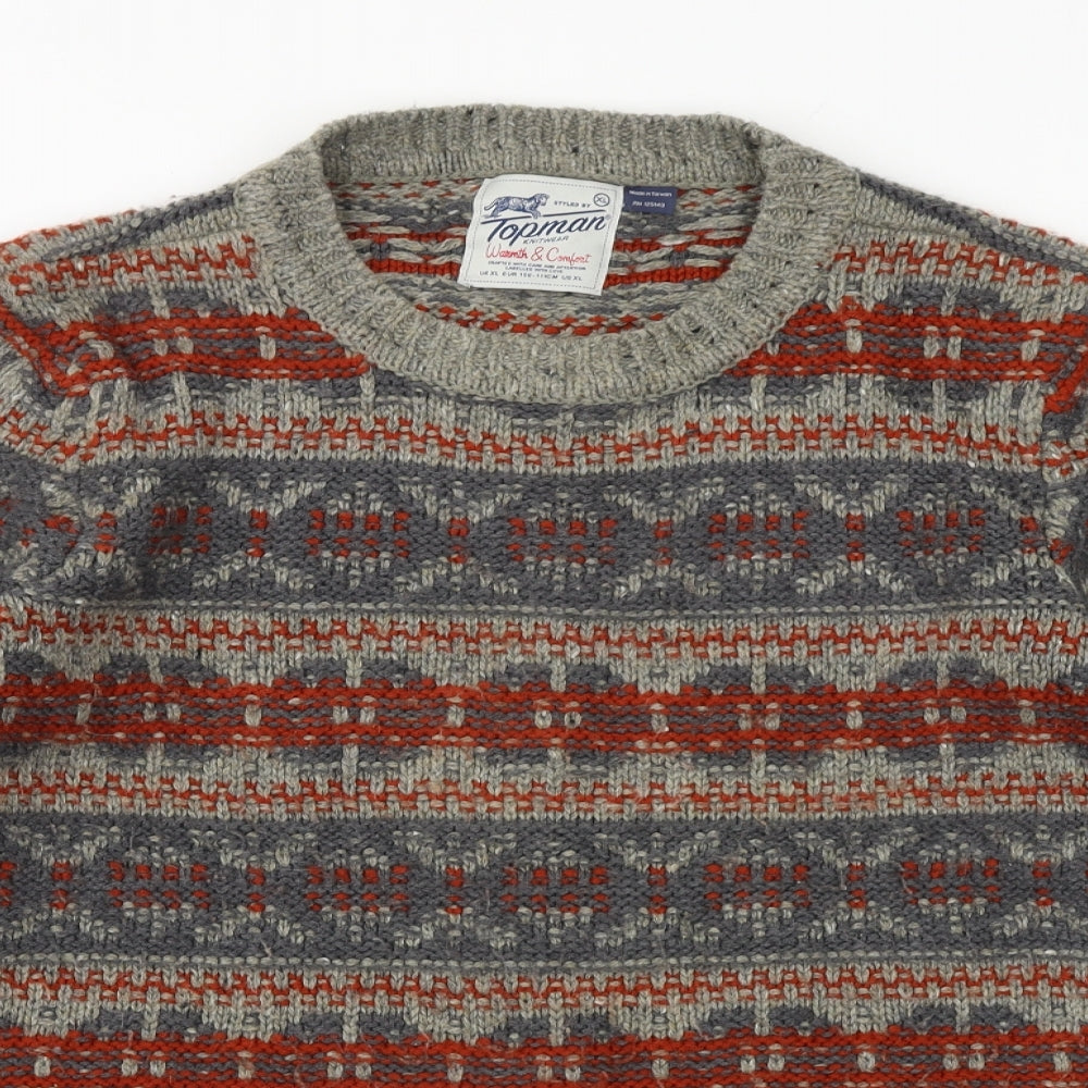 Topman Mens Multicoloured Round Neck Geometric Acrylic Pullover Jumper Size XL Long Sleeve