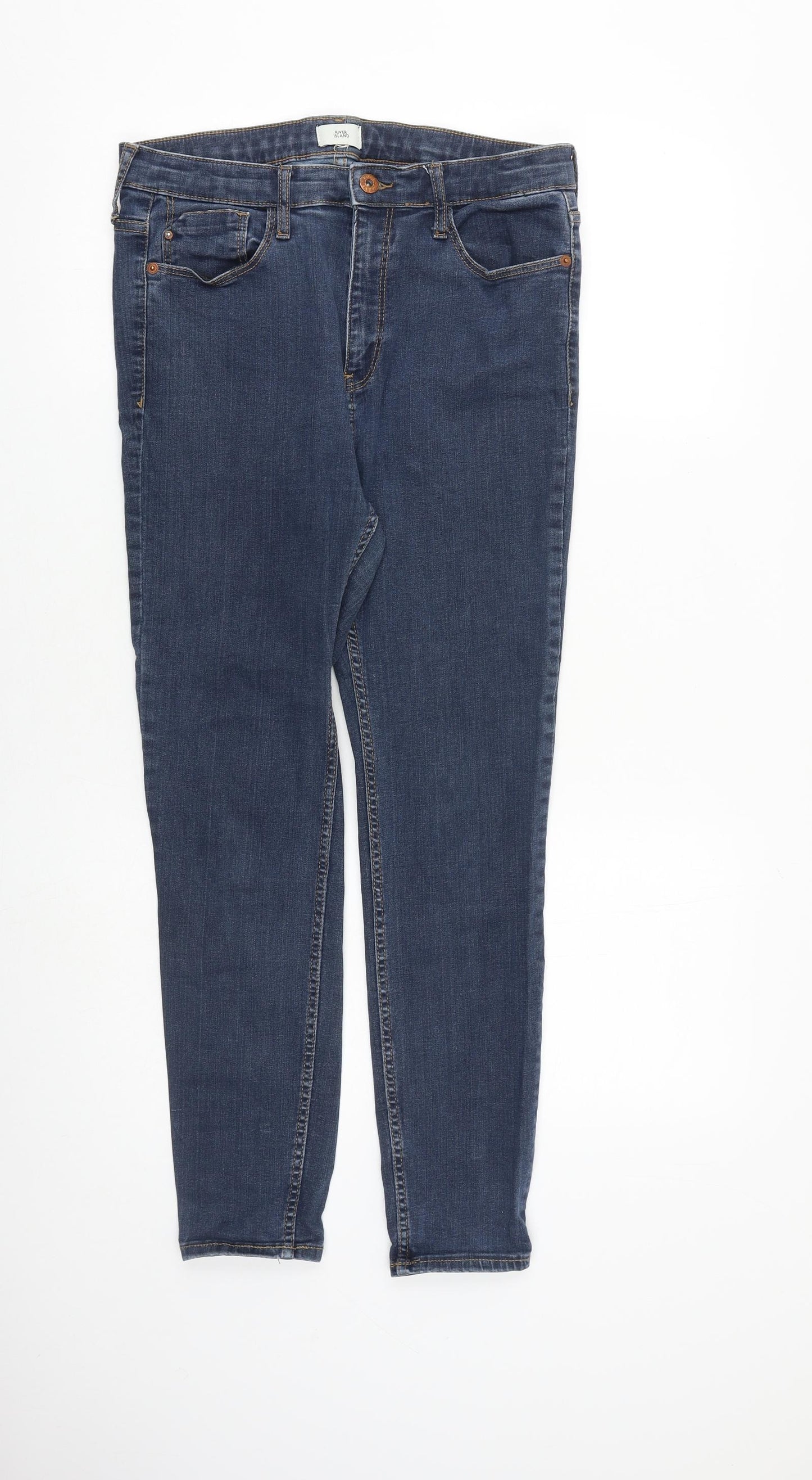 River Island Womens Blue Cotton Skinny Jeans Size 14 L27 in Regular Zip