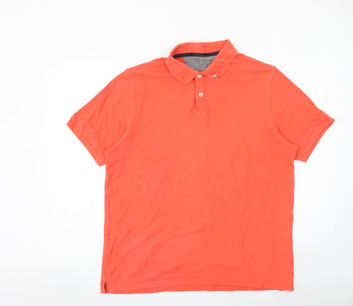 Marks and Spencer Mens Red 100% Cotton Polo Size L Collared Button