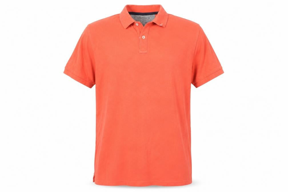 Front view of Marks & Spencer men’s red 100% cotton polo, size L, collared button