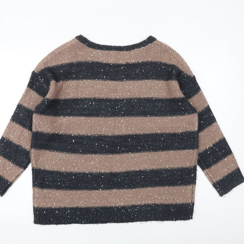 Marks and Spencer Womens Brown Round Neck Striped Acrylic Pullover Jumper Size 14