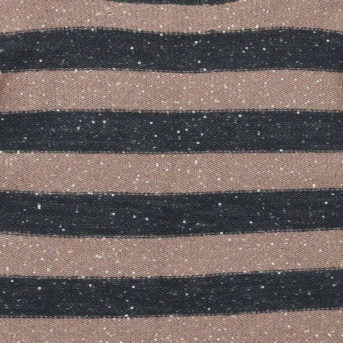 Marks and Spencer Womens Brown Round Neck Striped Acrylic Pullover Jumper Size 14