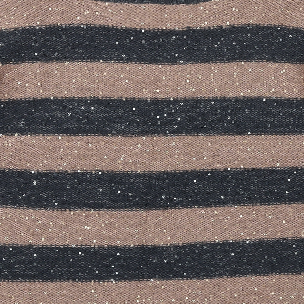 Marks and Spencer Womens Brown Round Neck Striped Acrylic Pullover Jumper Size 14